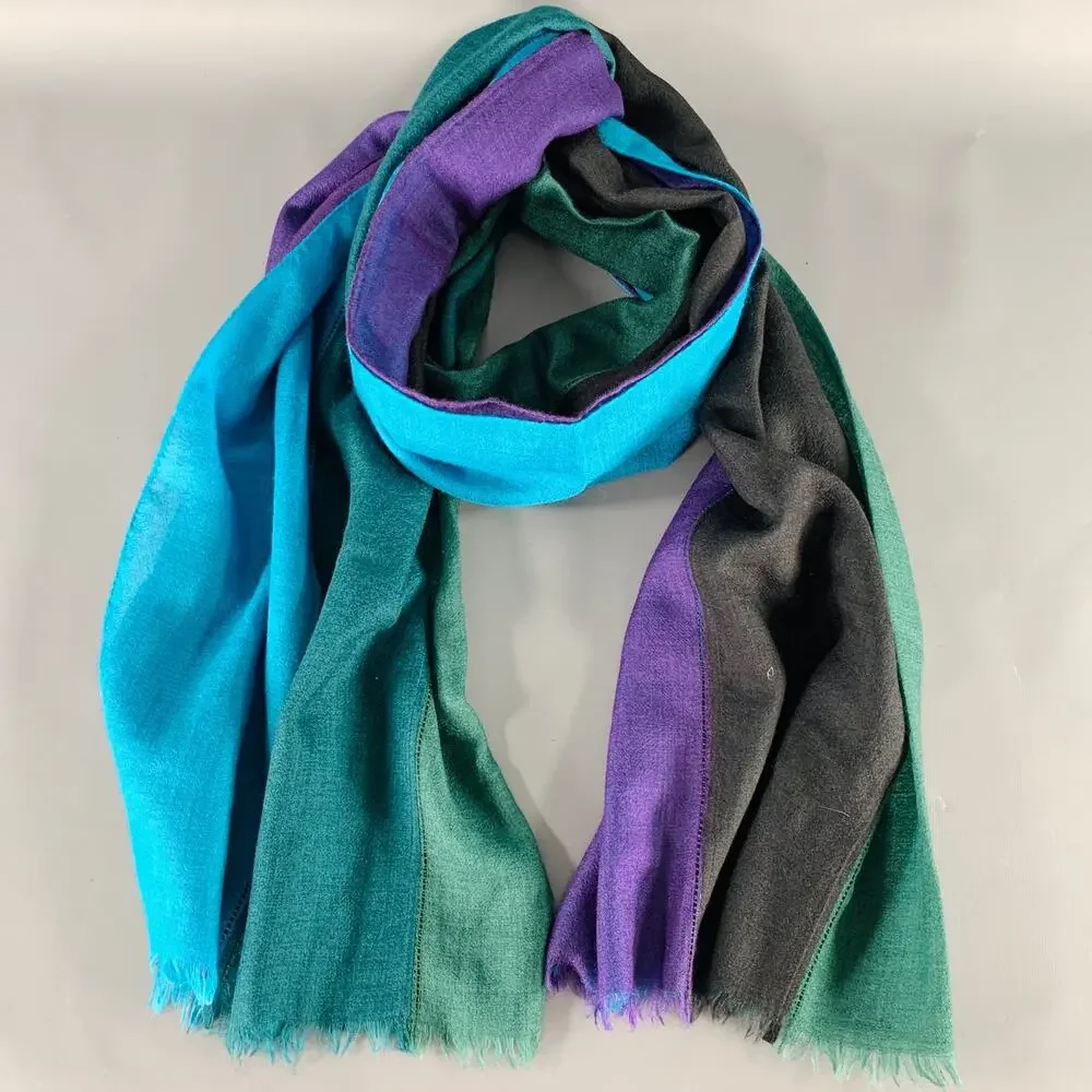 AKRIS Multi Color Stripe Color Block Silk Blend Scarf